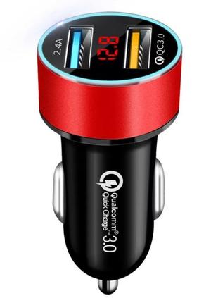 Зарядний 2хusb (12-24в, 5.4 а) + вольтметр/ швидка зарядка qc 3.0