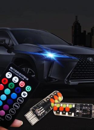 Лампи габаритів rgb led t10 w5w + пульт / кольорові ходові вогні