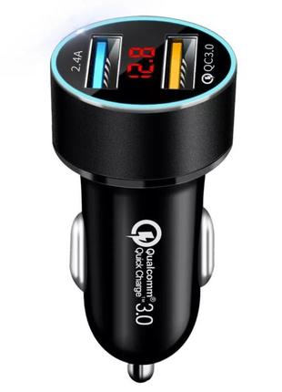 Зарядний 2хusb (12-24в, 5.4 а) + вольтметр/ швидка зарядка qc 3.0