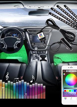 Led bluetooth rgb 4х12 подсветка салона ( для iphone / android )