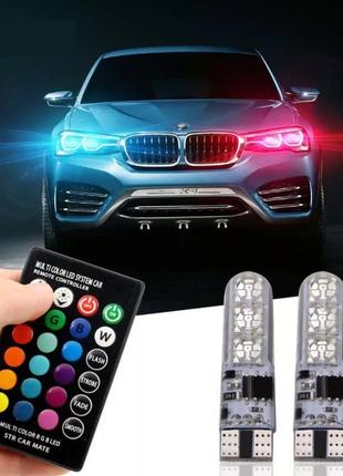 Кольорові лампи габаритів - ходові вогні rgb led t10 w5w з пульто