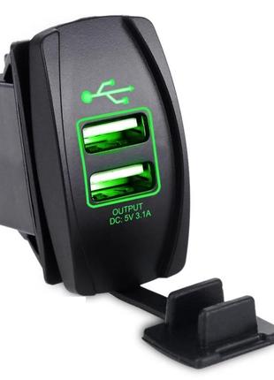 Автомобильное зарядное 2хusb (12-24 в) с зеленой подсветкой