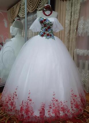 Весильное платье в украинском стиле 🩵💛5 фото