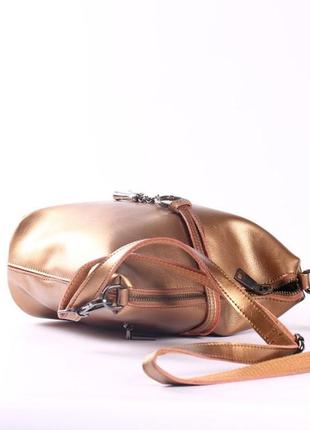 Женская кожаная сумка золотая6 фото