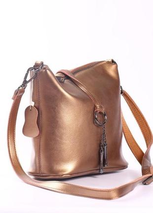 Женская кожаная сумка золотая2 фото