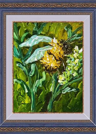Картина джміль бджола в рамі зелена картина природа білі квіти6 фото