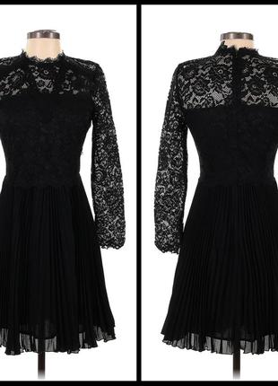Чёрное платье, миди, плиссе, topshop, гипюр, расширенное,3 фото