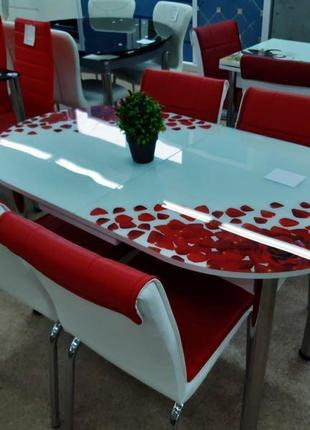 Обідній розкладний стіл на 6/4 стільців туреччина гартоване скло.19 фото