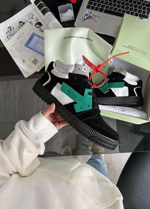 Кеды мужские off-white low off-court sneakers black green черные (офф-вайт лоу офф-курт)