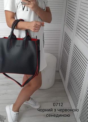 Черная с красным модная женская сумка экокожа3 фото