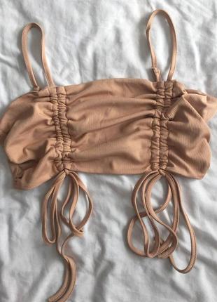 Бежевый топ в рубчик  на завязках от shein one size
