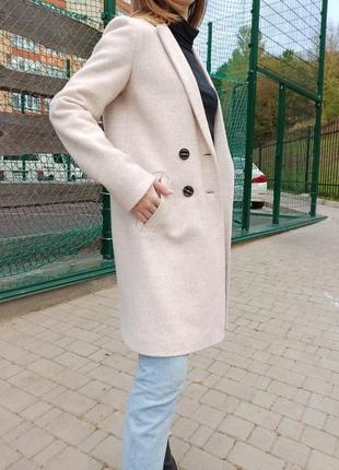 Пудровое шерстяное пальто3 фото