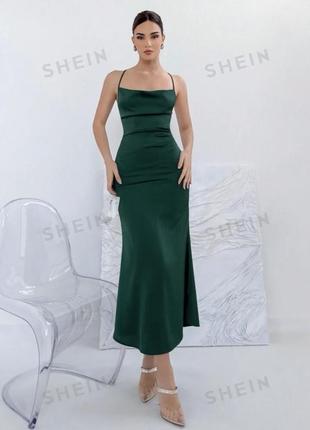 Зелена коктейльна сукня міді, атласна сукня вечірня