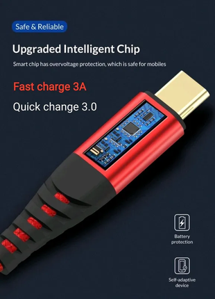 Кабель юсб, кабель usb. кабель type c. qcharge 3.0;потужність 3a.