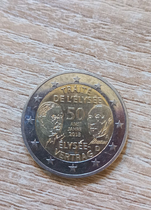 Монета франції 2 євро 2013 р. "50 років франко-німецького договор3 фото