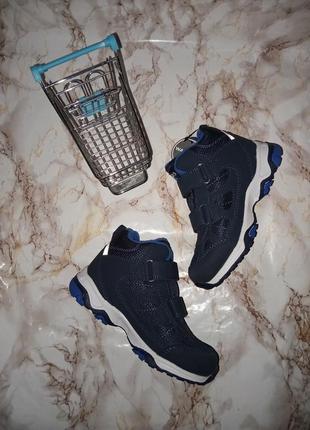 Темно-синие деми ботинки кроссовки на двойных липучках6 фото