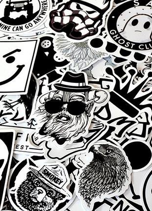 Набор виниловых наклеек, стикеров, черно белые наклейки, авто, велосипед, ноутбук. стикербомбинг 50 шт