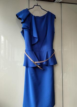 Платье тёмно синее с блестящим поясом