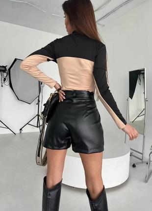 Жіночі шорти із еко-шкіри lux чорні2 фото
