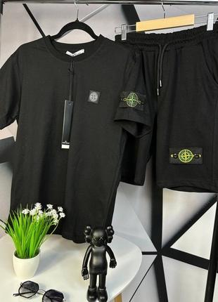 Комплект stone island, футболка чорна, з лого і патчем, і чорні ш5 фото