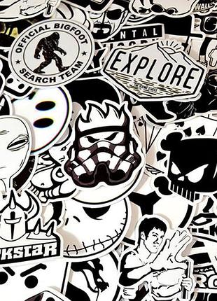 Набор виниловых наклеек, стикеров, черно белые наклейки, авто, велосипед, ноутбук. стикербомбинг 50 шт