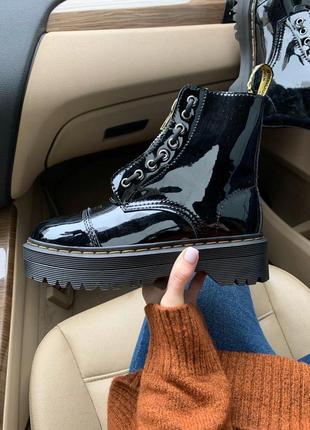 Ботинки на меху dr. martens jadon patent black fur черевики зимник7 фото