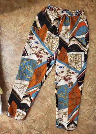 Штаны лето весна принт манжет резинка брюки высокая талия джоггеры яркие гавайские мом слоучи багги