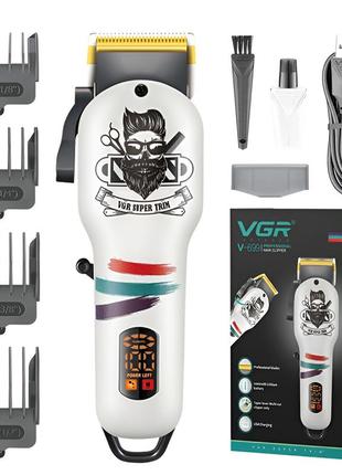 Машинка для стрижки волос аккумуляторная профессиональная led дисплей, мощный триммер для стрижки vgr v-6992 фото