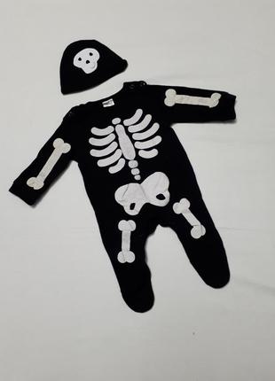 Костюм скелета скелетик  от 0 - 3 м человечек бодик  черный хлопок1 фото