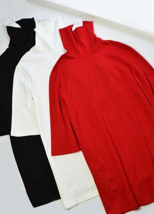 Красное теплое свободное платье с высоким горлом от zara хлопок2 фото