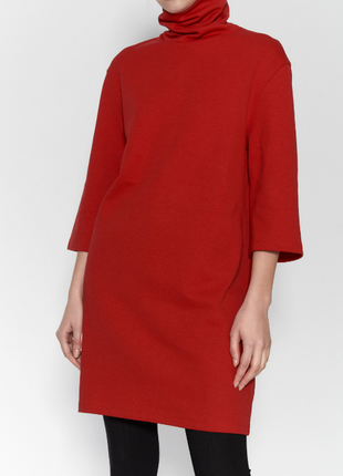 Красное теплое свободное платье с высоким горлом от zara хлопок4 фото