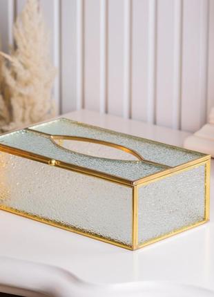 Салфетница золотая кристаллы стекло и метал 25,5×7,5×12,5