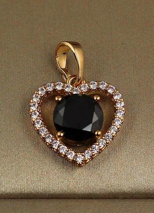 Кулон xuping jewelry ободок сердечко с черным камнем 1,5 см золотистый