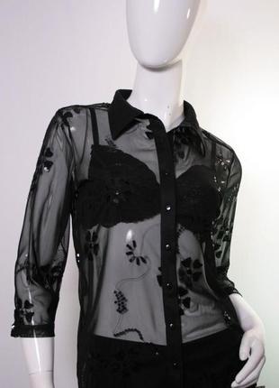 Сорочка блуза органза прозора з декорованими квітами з паєтками з вишивкою рукав 3/41 фото
