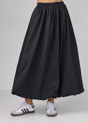Длинная юбка а-силуэта с резинкой на талии, цвет: черный