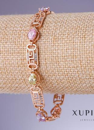 Браслет xuping с разноцветными цирконами s-5мм l-17-19,5 см позолота 18к.