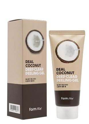 Пілінг-скатка для особи 🥥farm stay real coconut deep clear gel peeling2 фото