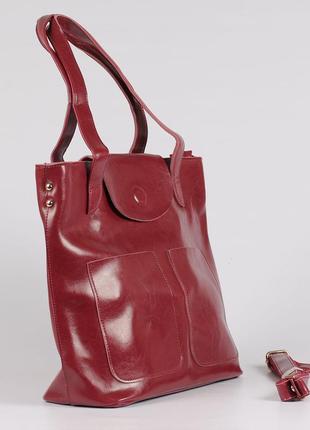 Качественная кожаная сумка на плечо для формата а4 бордовая4 фото