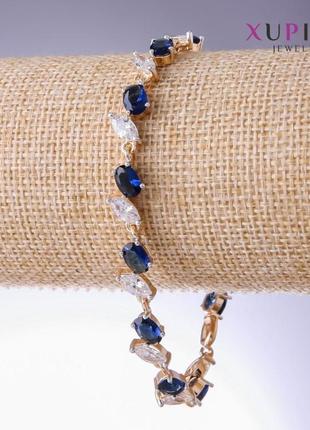Браслет xuping с синими цирконами "сапфир" s-9мм l - 18-21см родитель позолота 18к