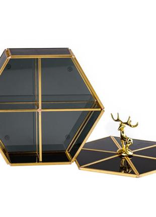 Шкатулка для украшений золотой олень стекло с металлическим каркасом 20х17,5 см2 фото