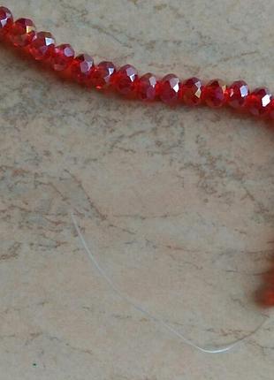 Бусина рондель граненное стекло 6 мм, цвет красный хамелеон