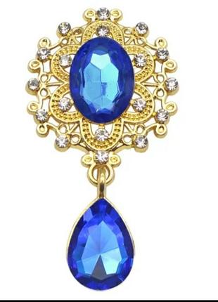 Камень с подвеской в ажурной золотистой оправе электрик 2,6*4,6 см