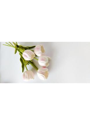 Букет латексных тюльпанов 5 шт белый+светло-розовый5 фото