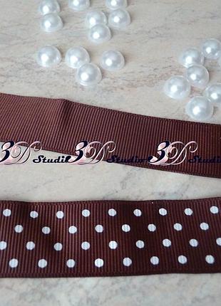 Лента репсовая в горох цвет № 31 коричневый шириной 2,5 см