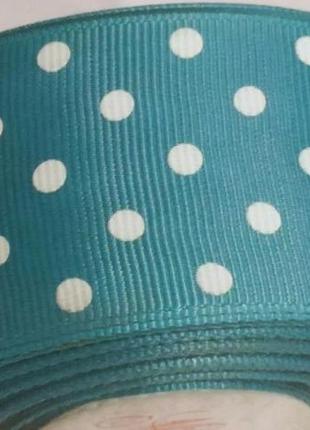 Лента репсовая в горох цвет № 47 морская волна шириной 4 см