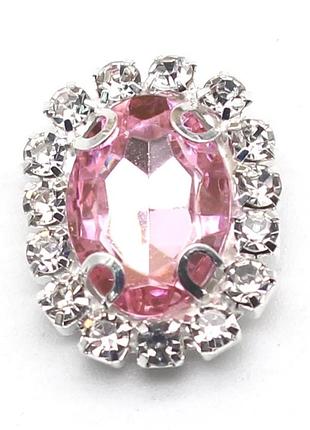 Камень в серебристой оправе 2*2,3 см светло-розовый