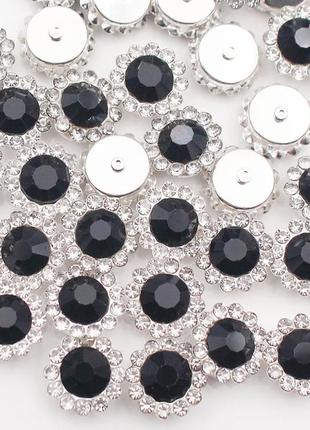 Страз пришивной 12 мм пуговичка черный оправа серебро