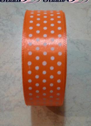 Лента атласная в горох цвет №23 (оранжевый неон) шириной 2,5 см