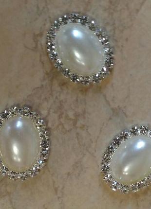 Металевий декор перли зі стразами овал у серебрі 2,5*2 см