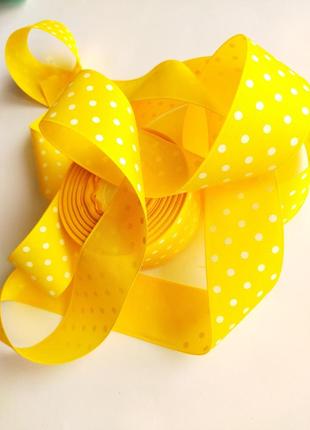 Лента репсовая в горох №16 насыщено-желтый шириной 4 см